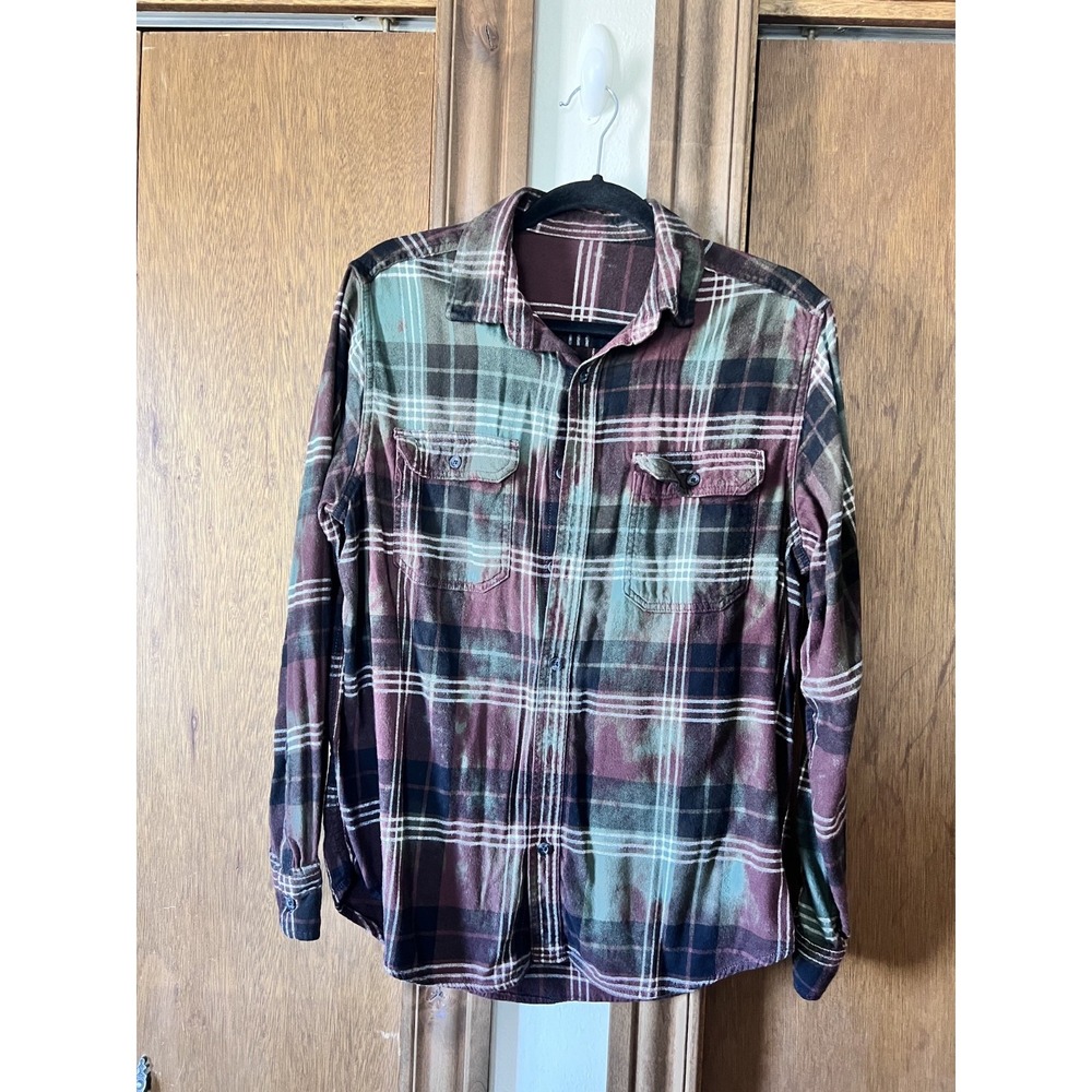 UNBRANDERED-Woman's Bleach Splattered Buttoon Up Flannel Shirt Size M